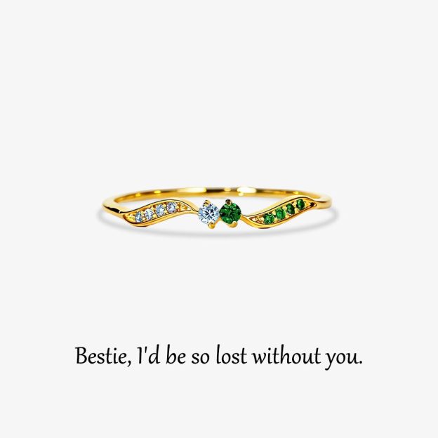 For Friend - Thank you for always being there Personalized Double Stone Wavy Ring