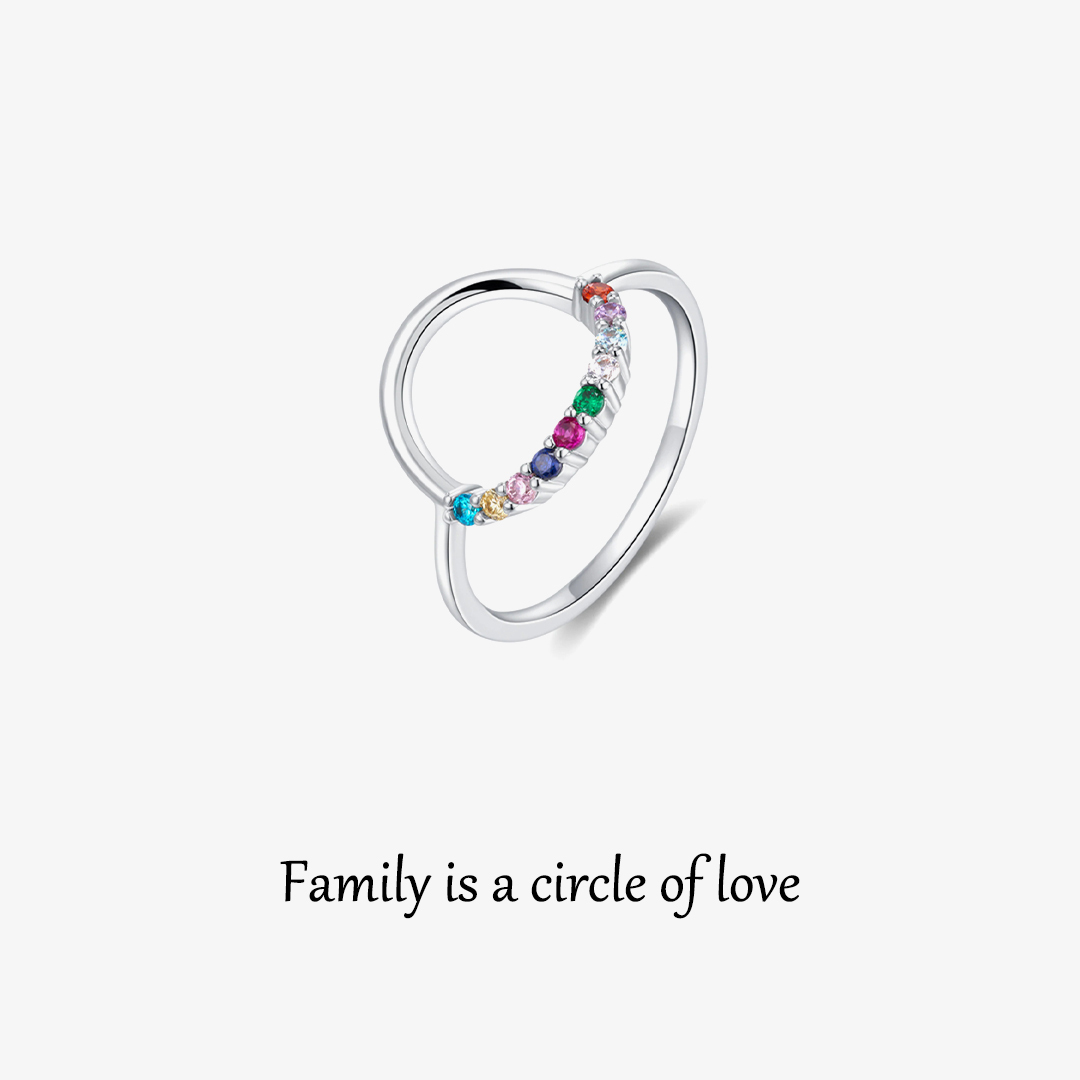 For Mom Grandma- Personalized 1-10 Family Birthstones Reunion Circle Women Ring 