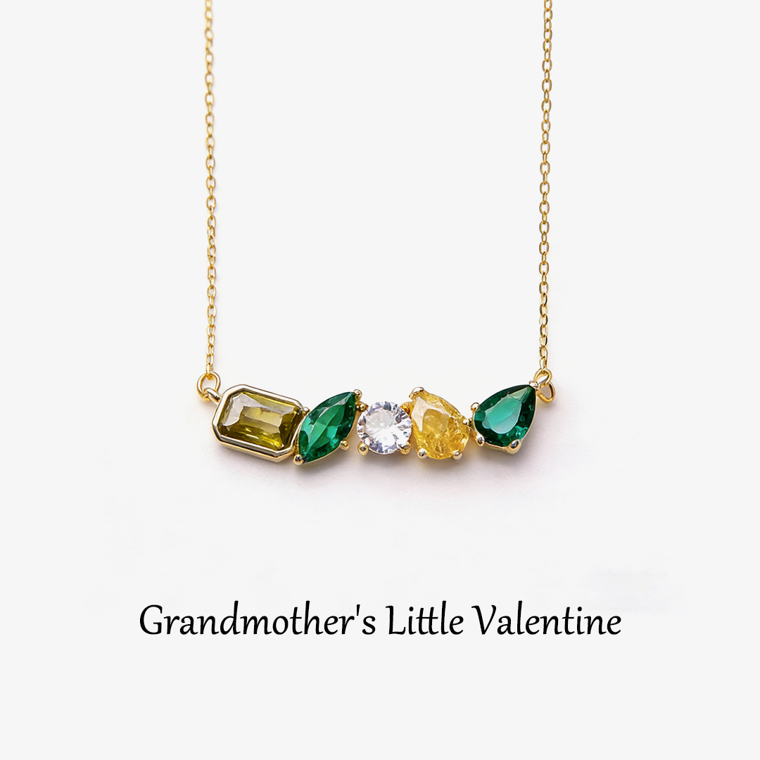 For Grandma Personalized Love Custom 5 Birthstone Family Necklace