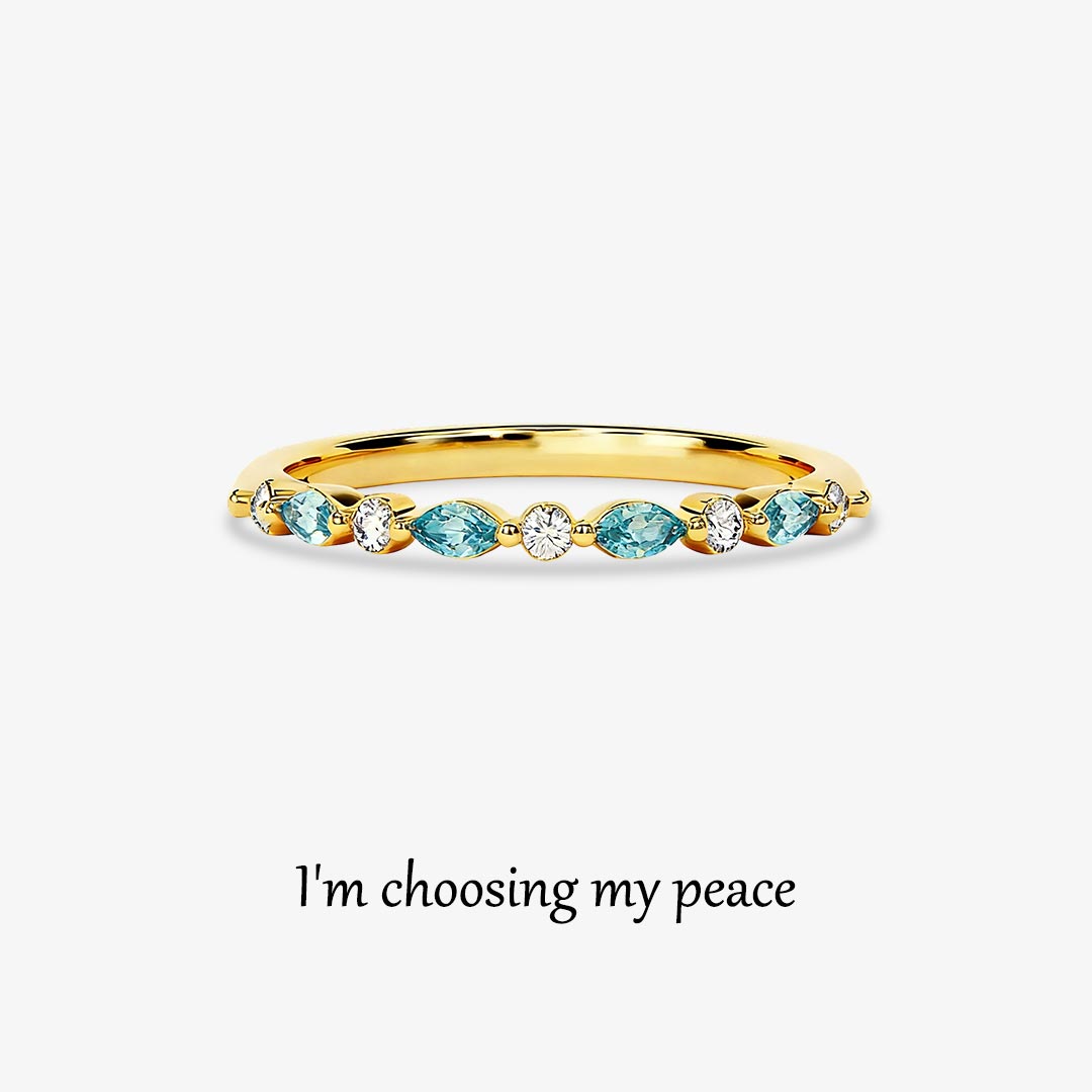 For Self-It's OK To Not Be OK Cyan Diamond Thin Ring