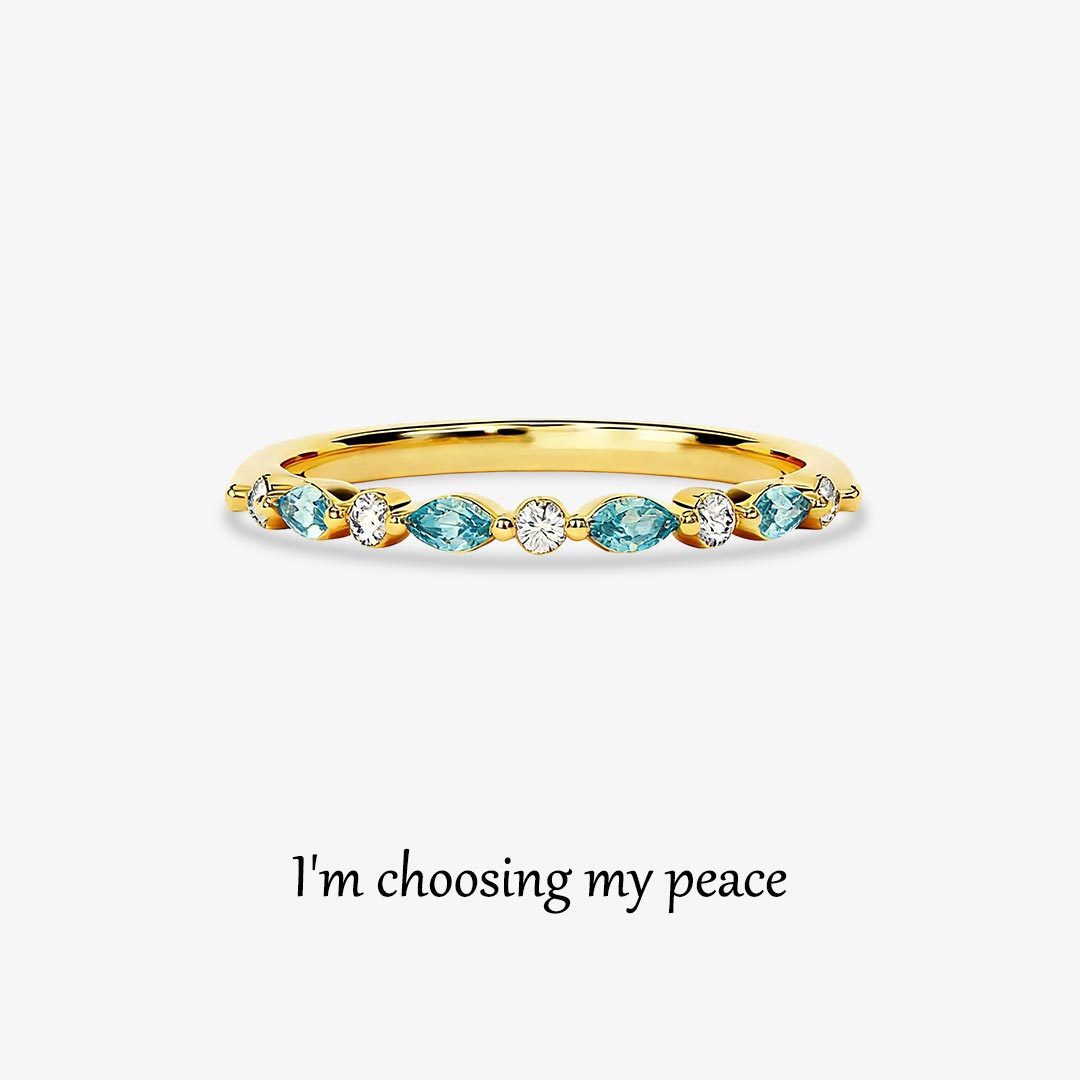For Self-It's OK To Not Be OK Cyan Diamond Thin Ring
