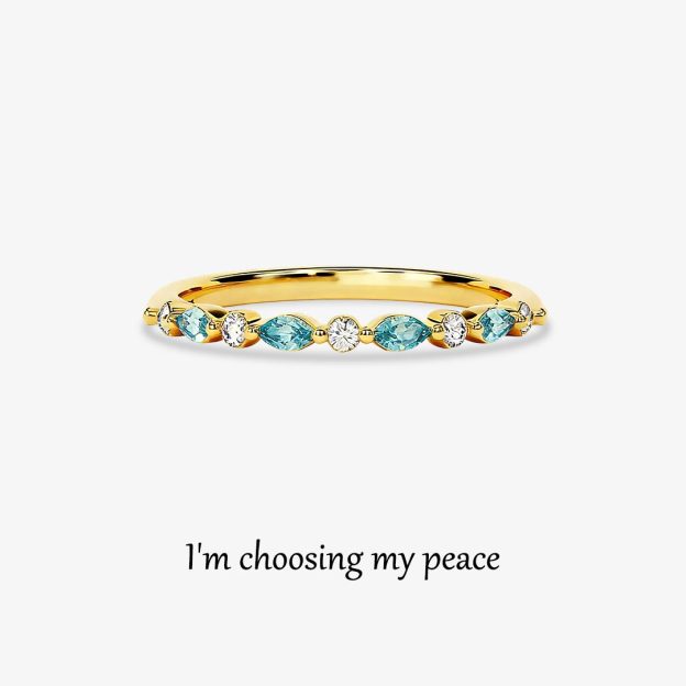 For Self-It's OK To Not Be OK Cyan Diamond Thin Ring