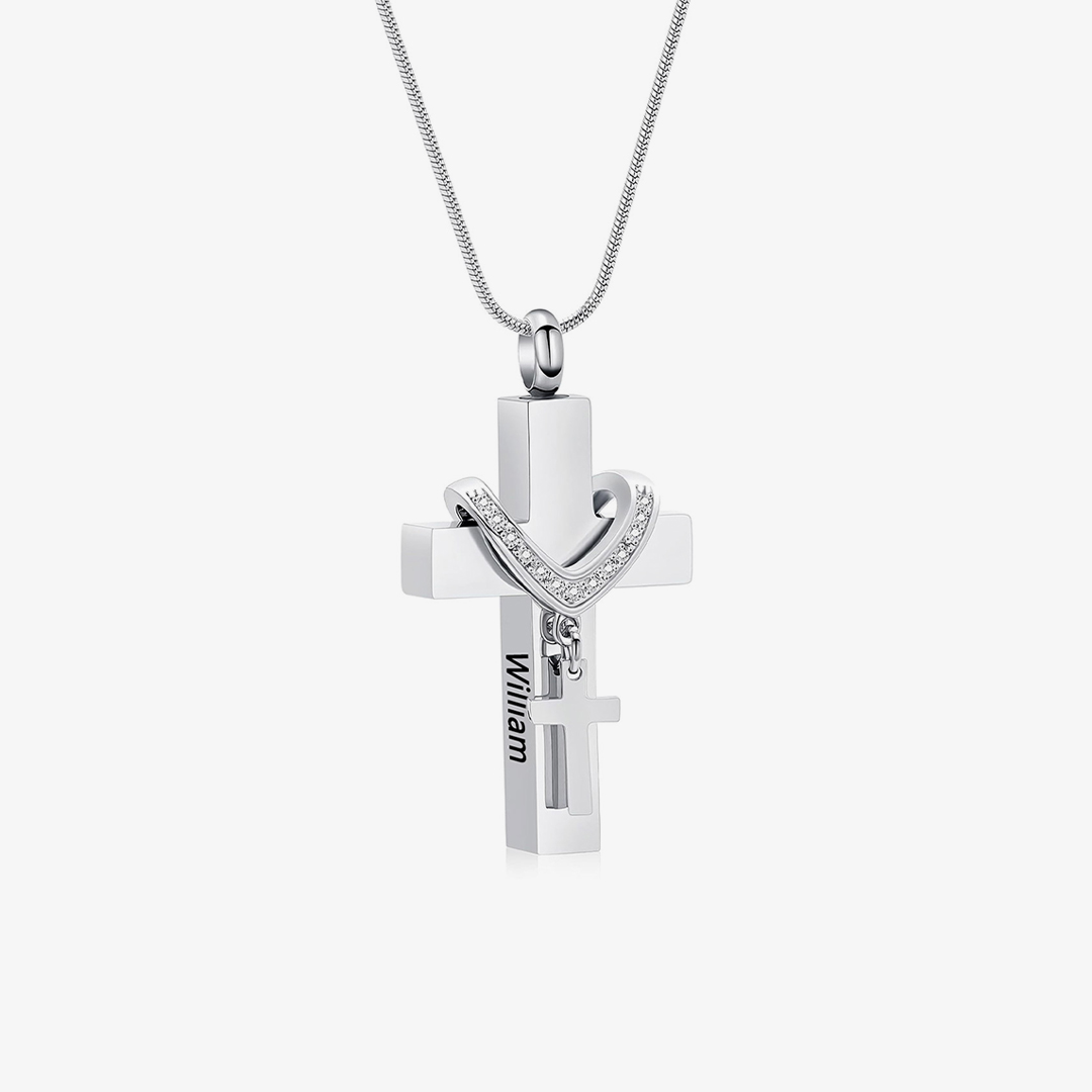 For Memorial - Custom Name Cross Pendant Urn Necklace