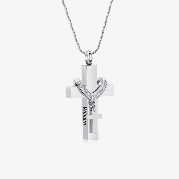 For Memorial - Custom Name Cross Pendant Urn Necklace