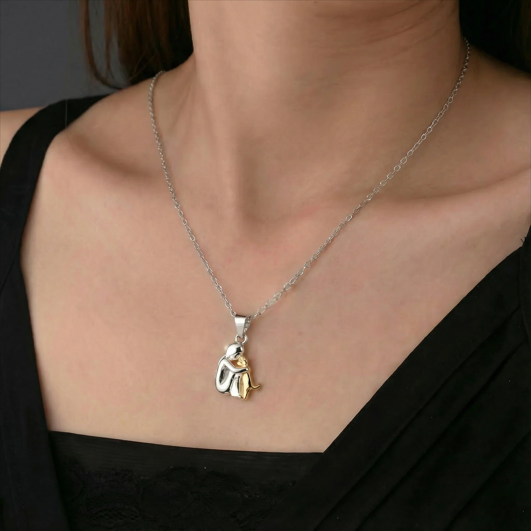 Forever in Your Heart" Dog Hug Pendant Necklace