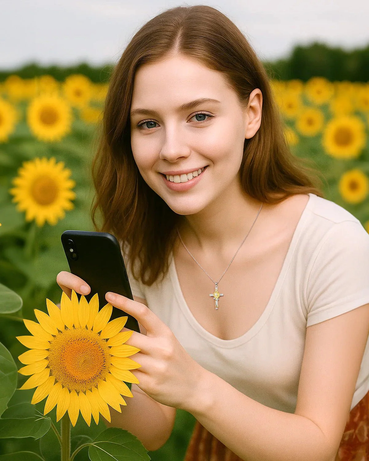 Sunflower Cross Necklace