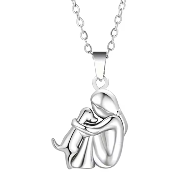 Forever in Your Heart" Dog Hug Pendant Necklace