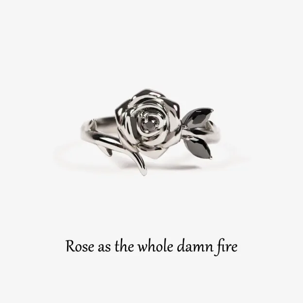 For Daughter-Burned and Survived Engraved Black Rose Ring