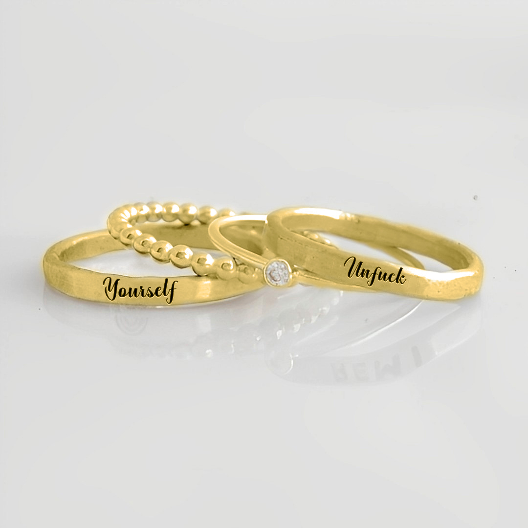 S925 Unf❤️ck Yourself Stacked Ring - 4 Rings Set