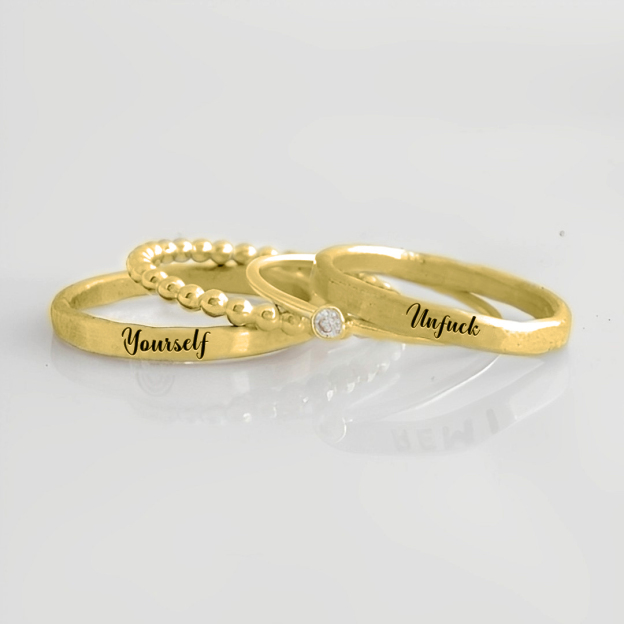 S925 Unf❤️ck Yourself Stacked Ring - 4 Rings Set