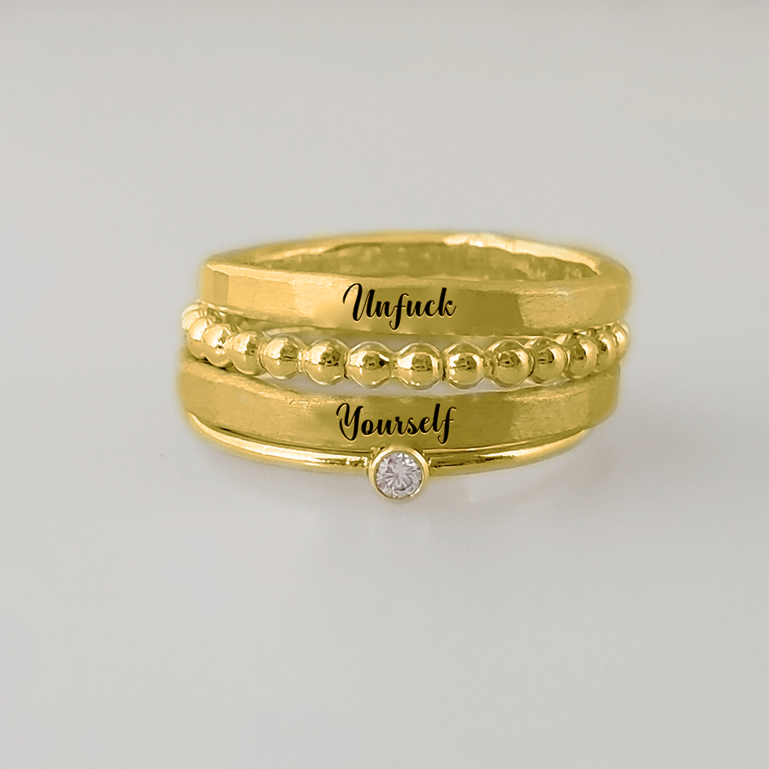 S925 Unf❤️ck Yourself Stacked Ring - 4 Rings Set