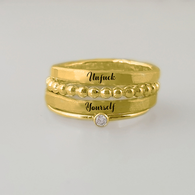 S925 Unf❤️ck Yourself Stacked Ring - 4 Rings Set