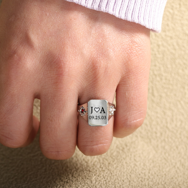 S925 Custom Initial & Special Date Ring