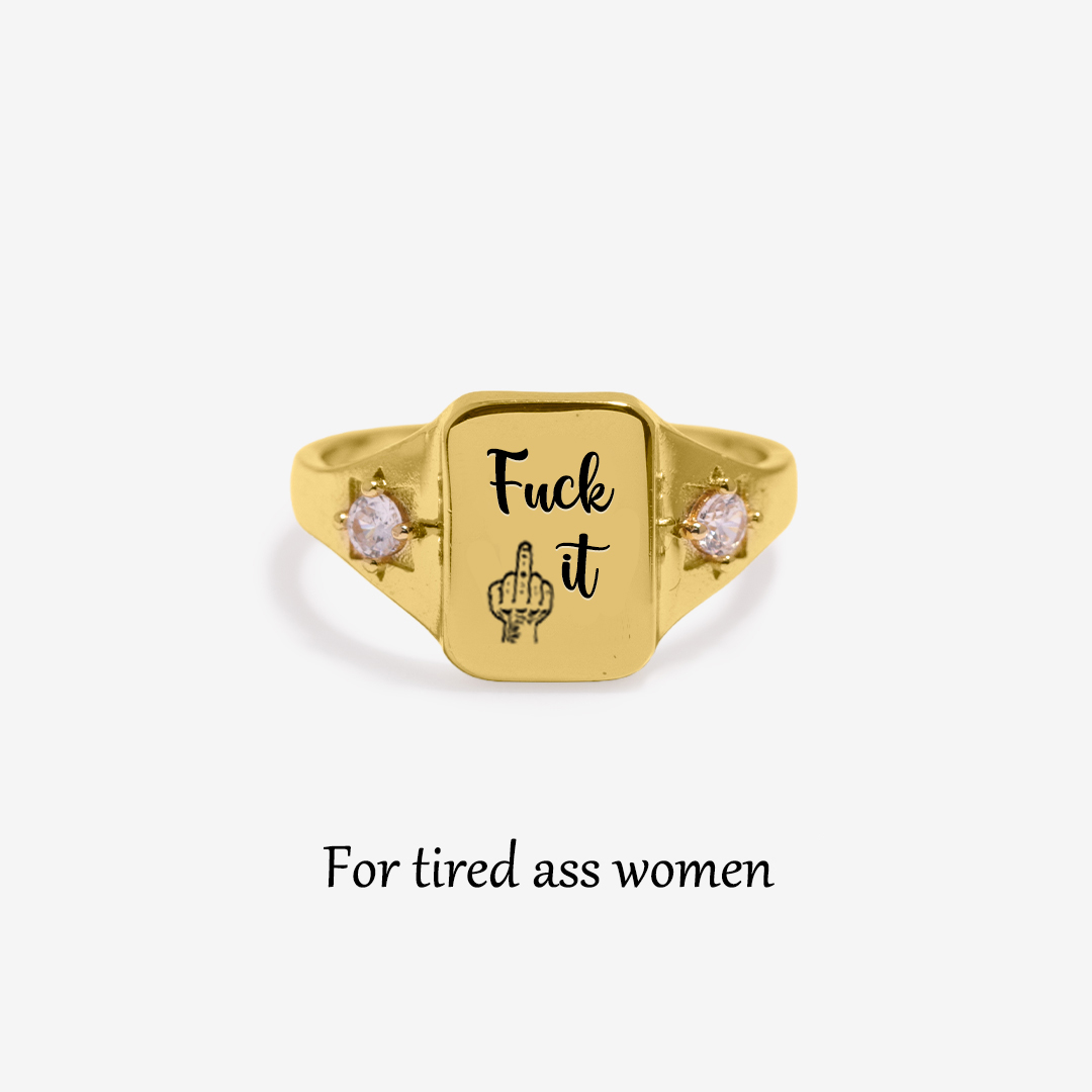 S925 Fuck it Square Ring 