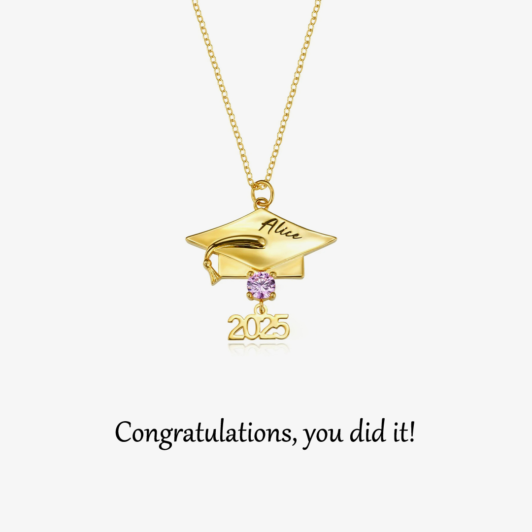 Personalized Name & Birthstone Custom Graduation Cap Necklace