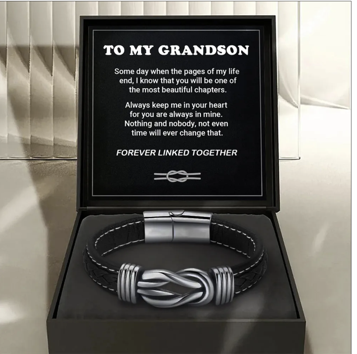 For Grandson - Grandmother and Grandson Forever Linked Together Black Knot Bracelet