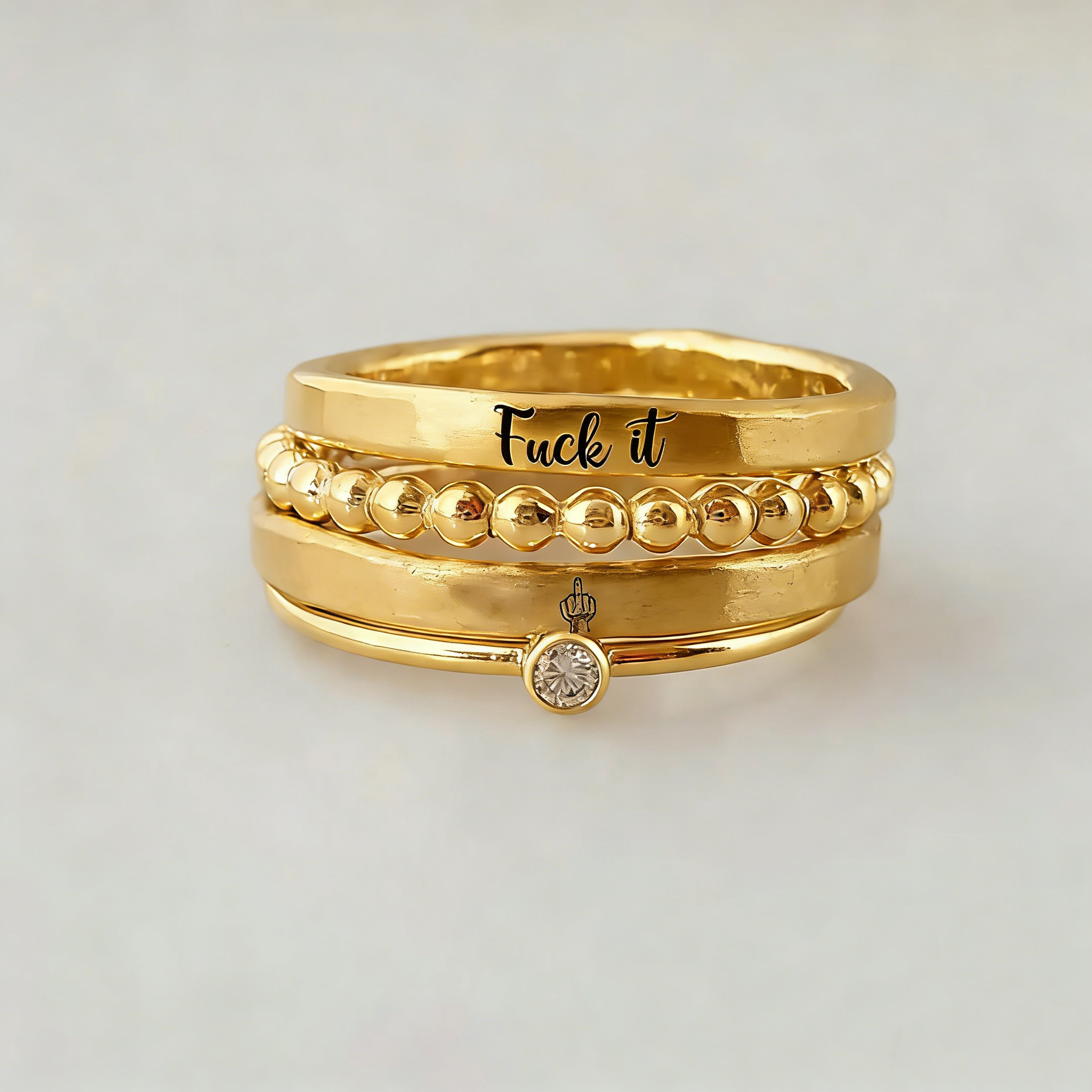 S925 Self-Love “Fuck It” Stacked Rings – 4-Ring Valentine Set