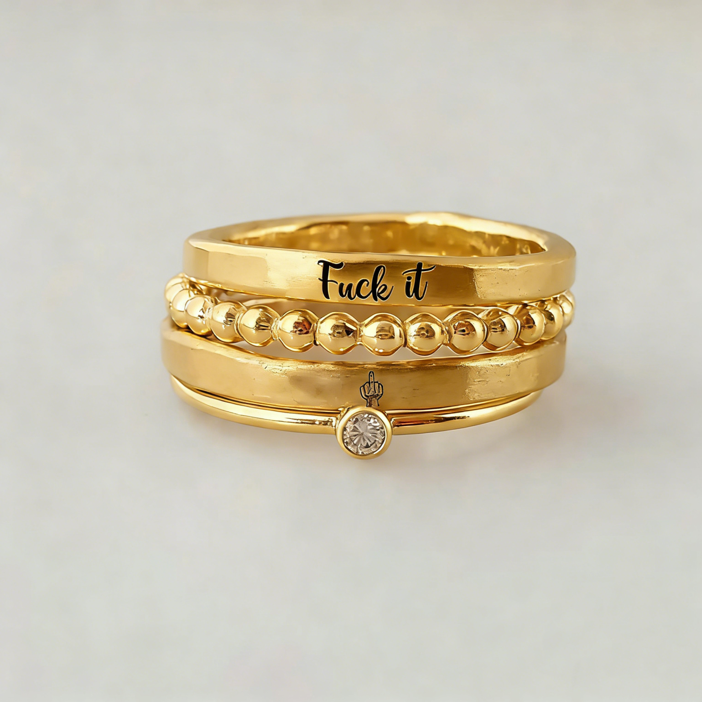 S925 Self-Love “Fuck It” Stacked Rings – 4-Ring Valentine Set