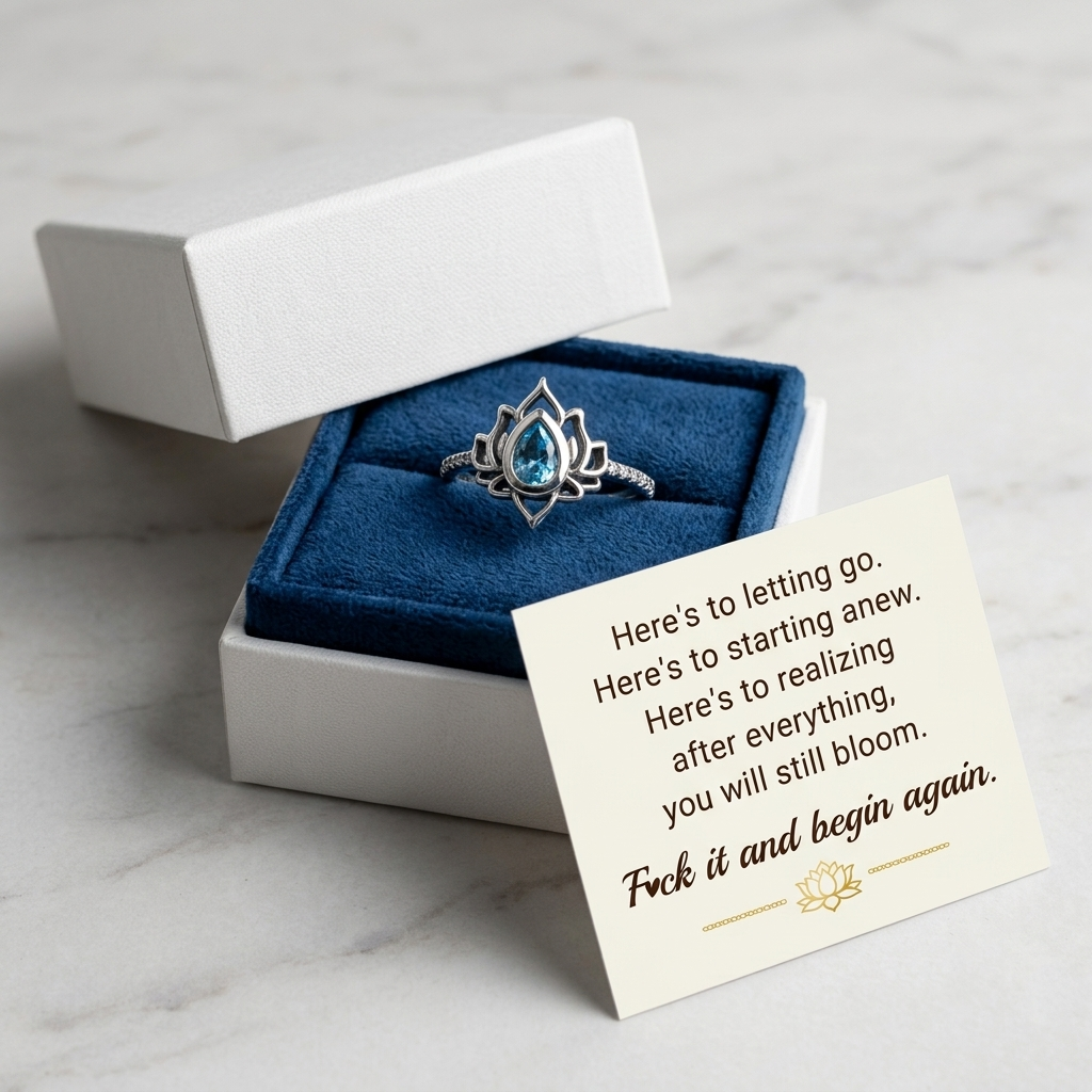 Fuck It and Begin Again Lotus Ring – Sterling Silver Motivational Gift Ring
