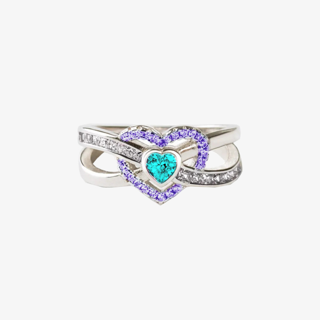 Suivide Prevention Awareness-Teal And Purple Heart Ring