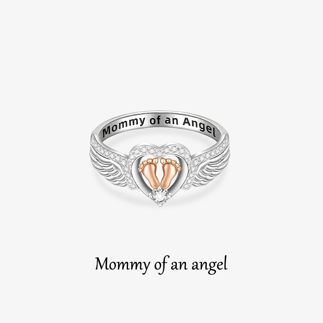 925 Heart Footprint Mommy of An Angel Memorial Rings