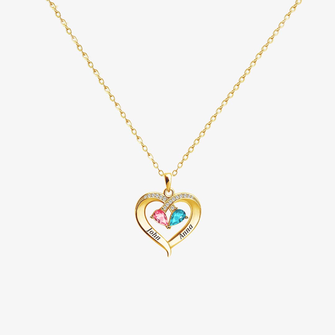 For Wife - My Heart Only Beats For You Customized Double Birthstones & Names Necklace