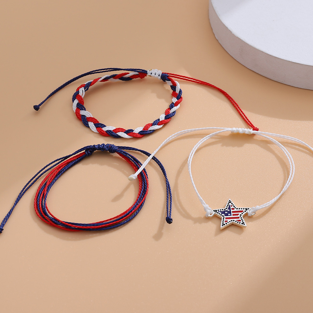 3pcs US Flag Braided Bracelet Set