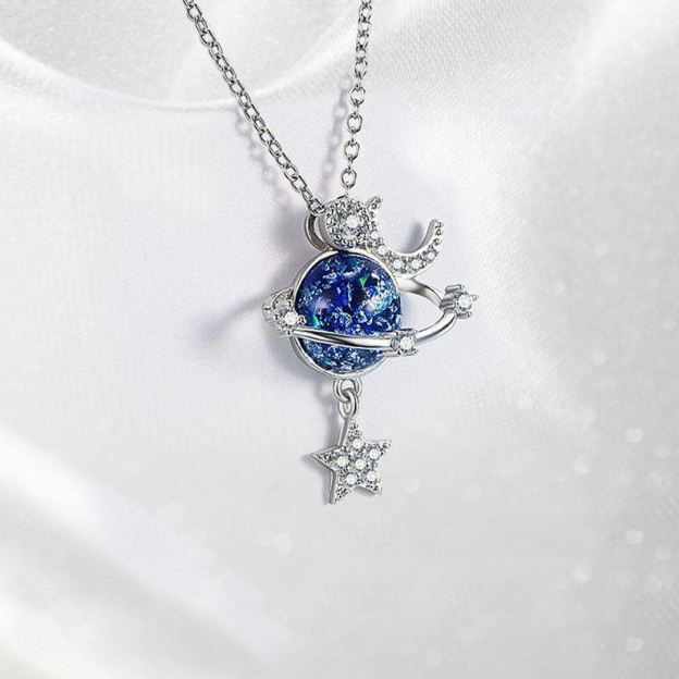 For Granddaughter - My Little Star Blue Crystal Planet Necklace 