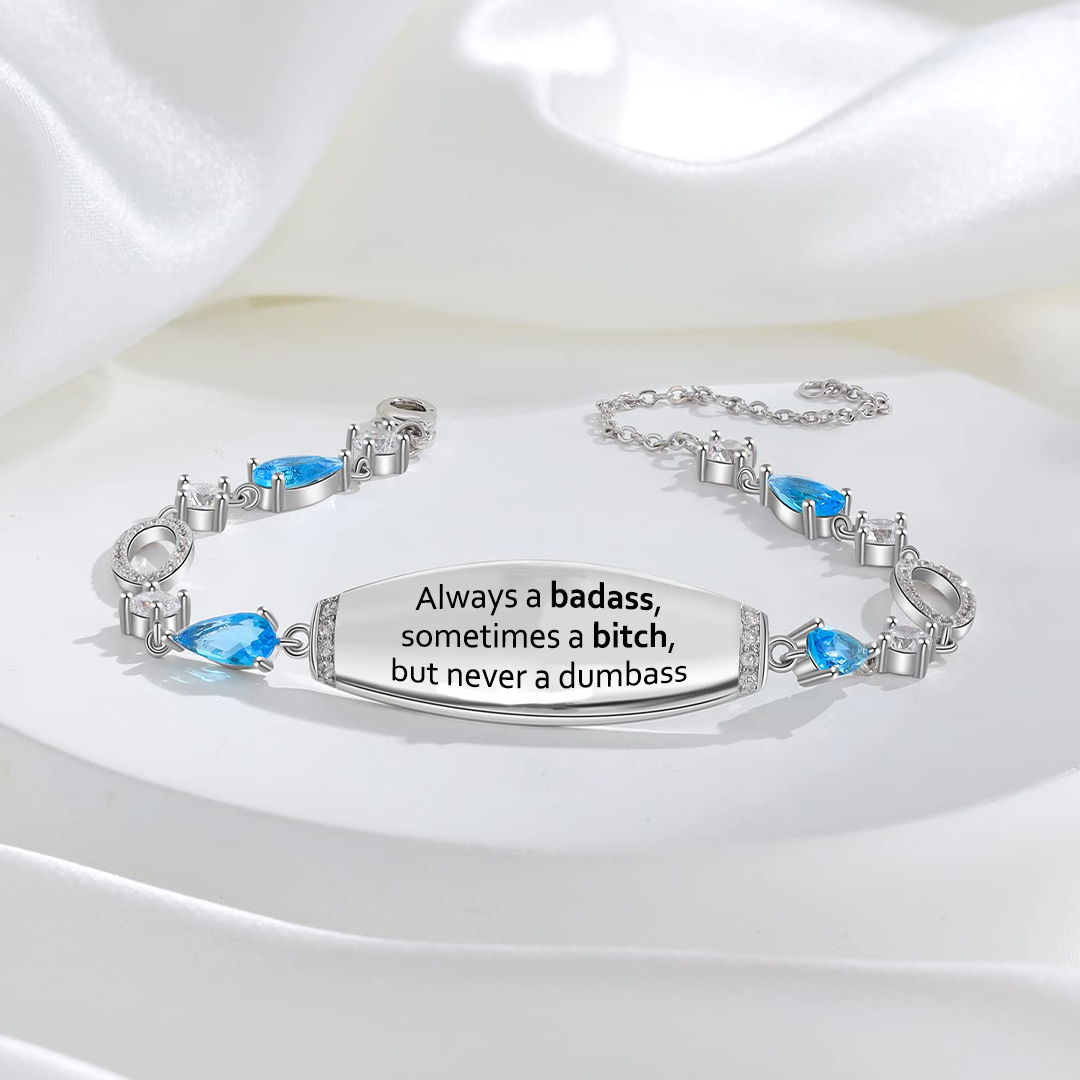 Badass Bitch Engraved Blue Diamond Bracelet