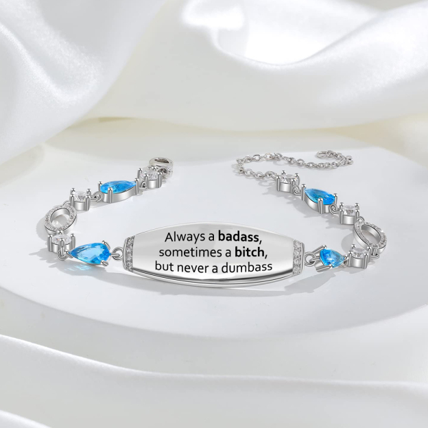 Badass Bitch Engraved Blue Diamond Bracelet