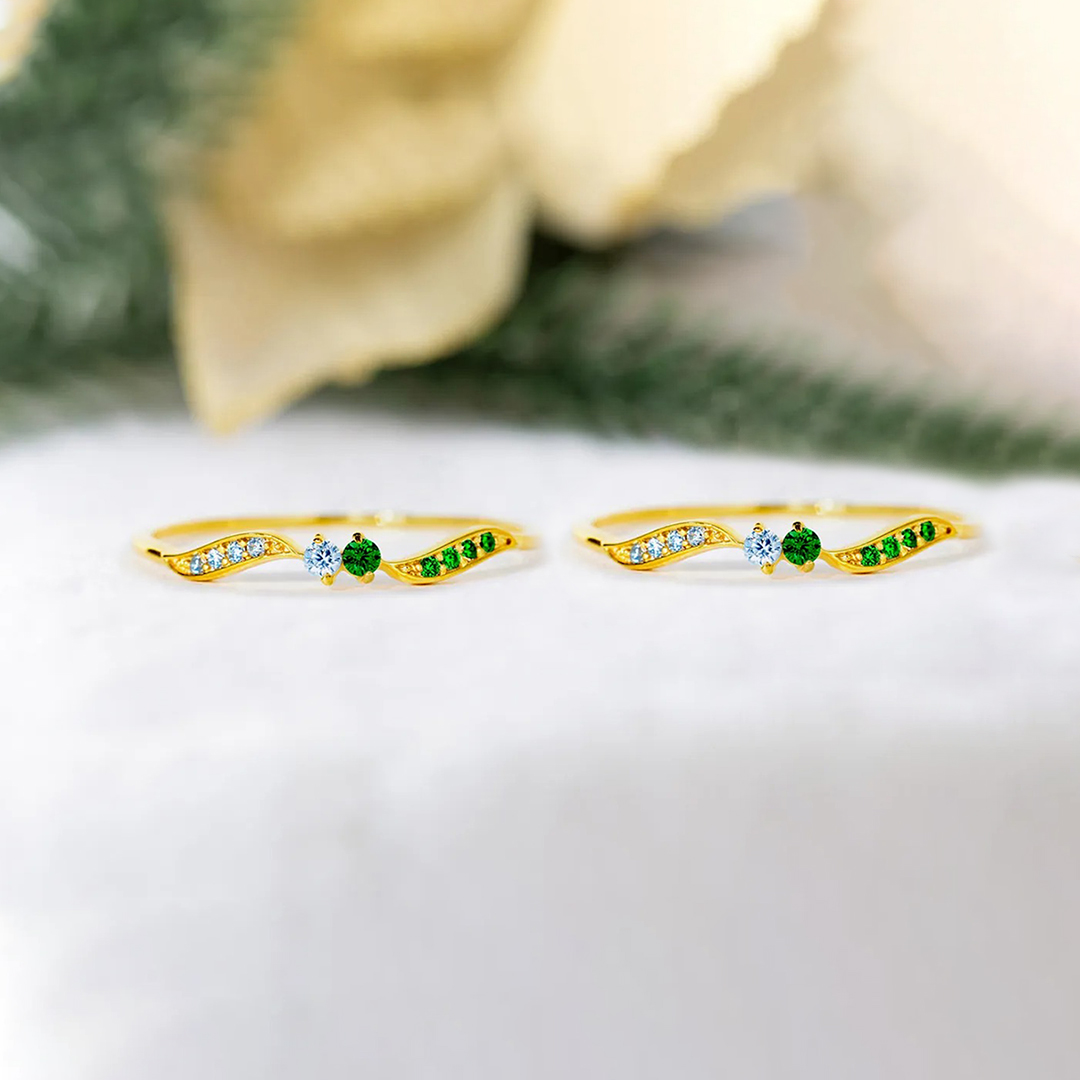 Mother & Daughter forever linked together Personalized Double Stone Wavy Ring