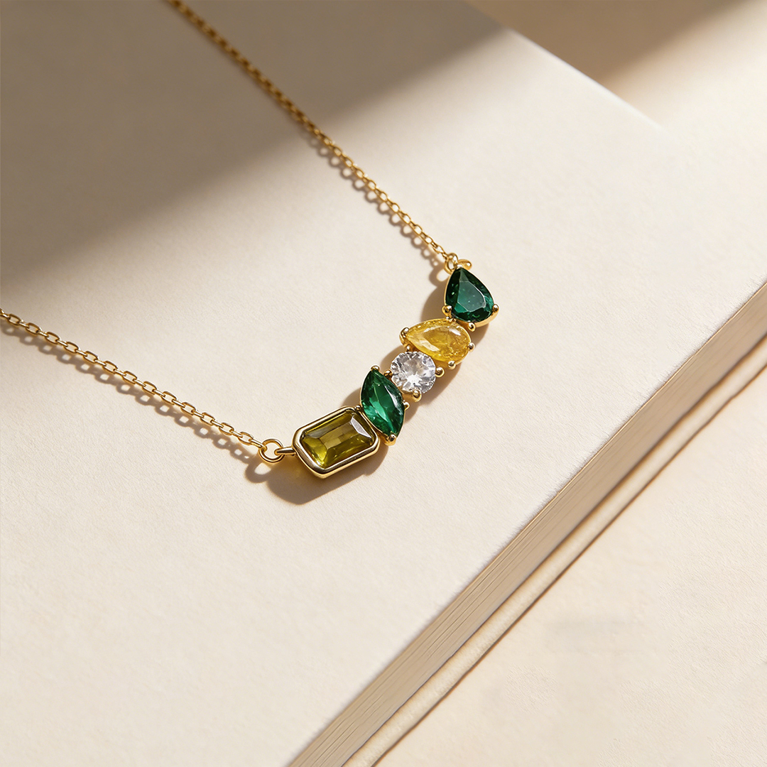 For Grandma Personalized Love Custom 5 Birthstone Family Necklace