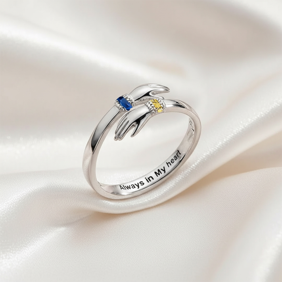 For Mother - S925 Always Keep Me In Your Heart Custom Birthstone Hug Ring