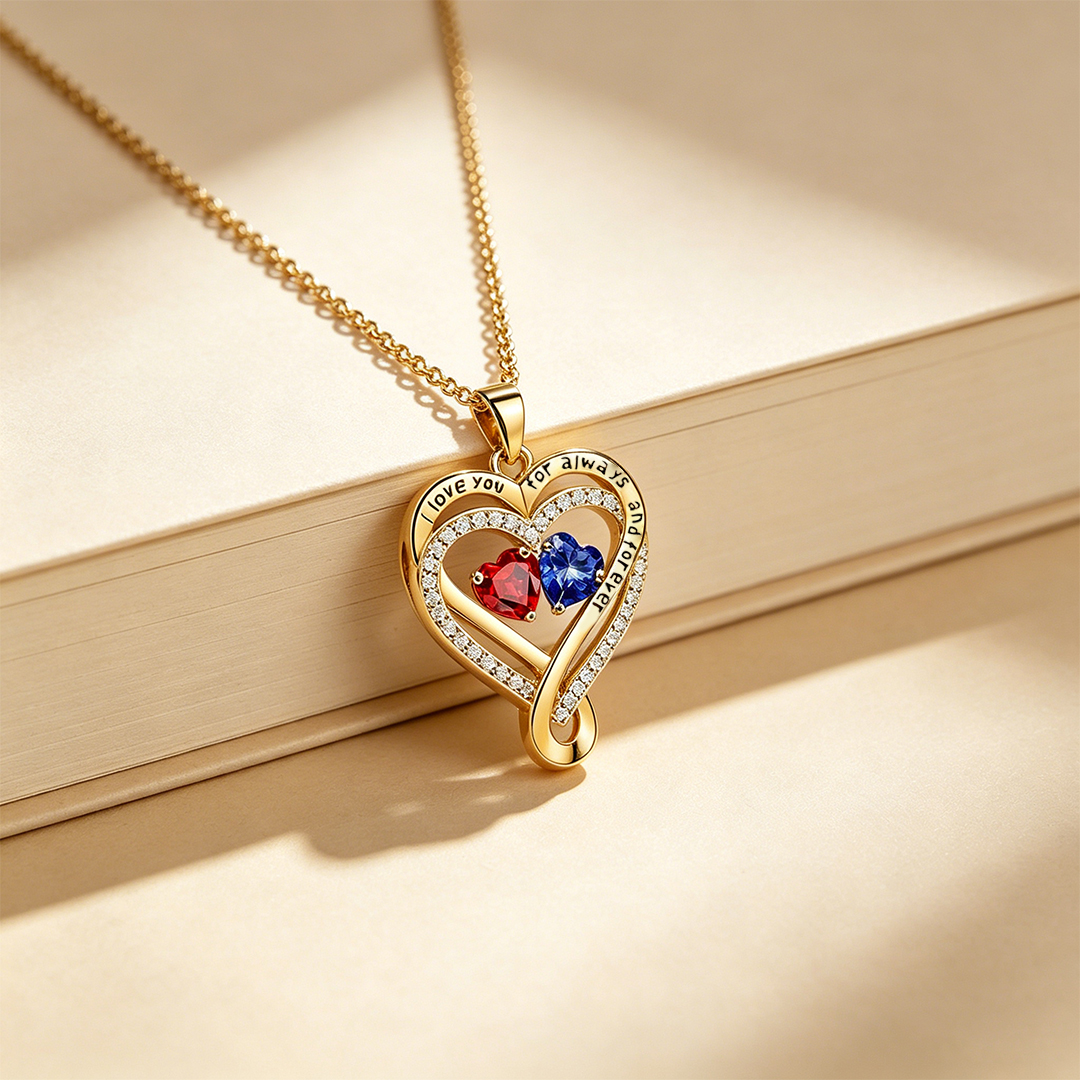 For Wife - How Special You're To Me Double Customized Birthstones & Hearts Diamond Necklace