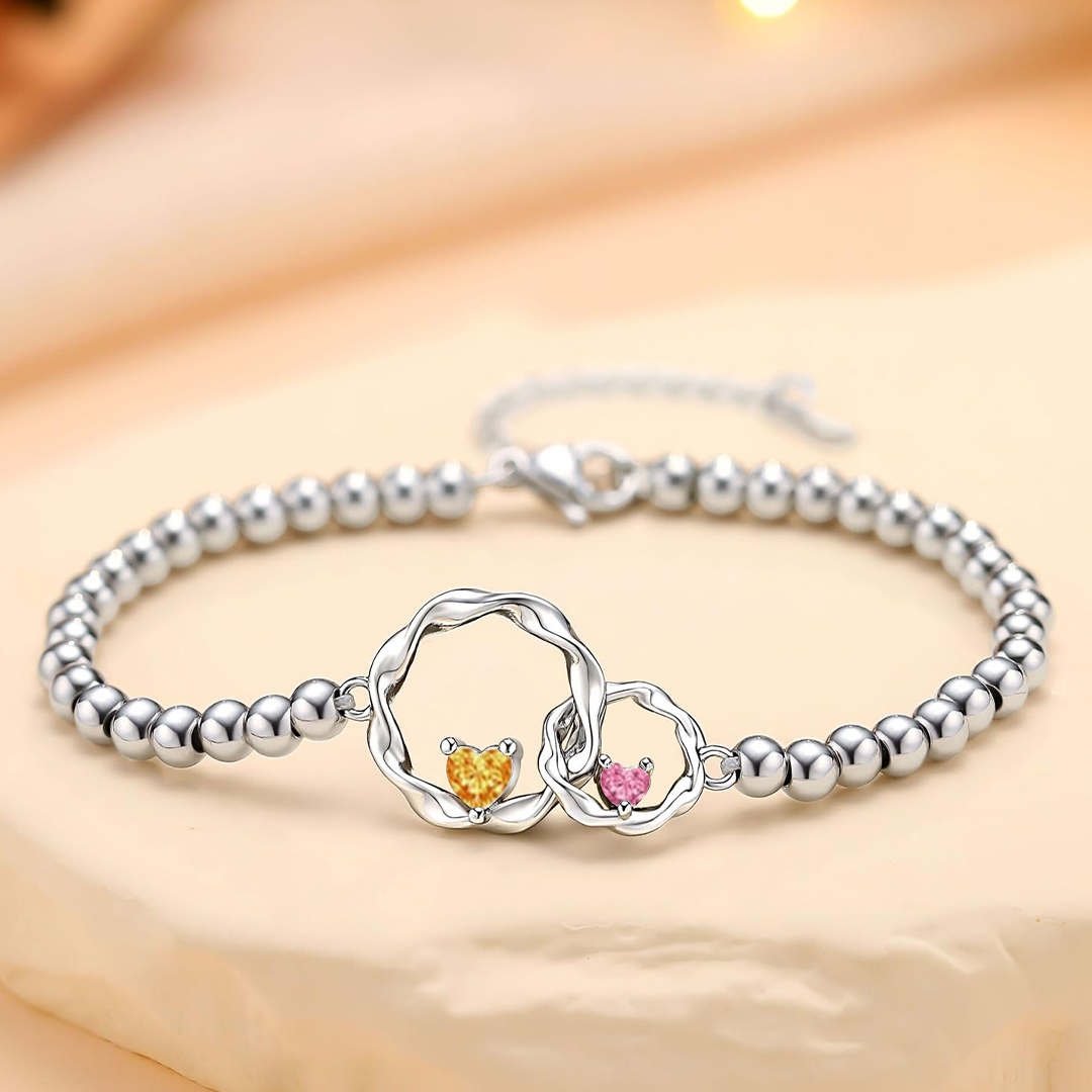 For Mother/Daughter - Customized Birthstones Interlocking Beaded Bracelet
