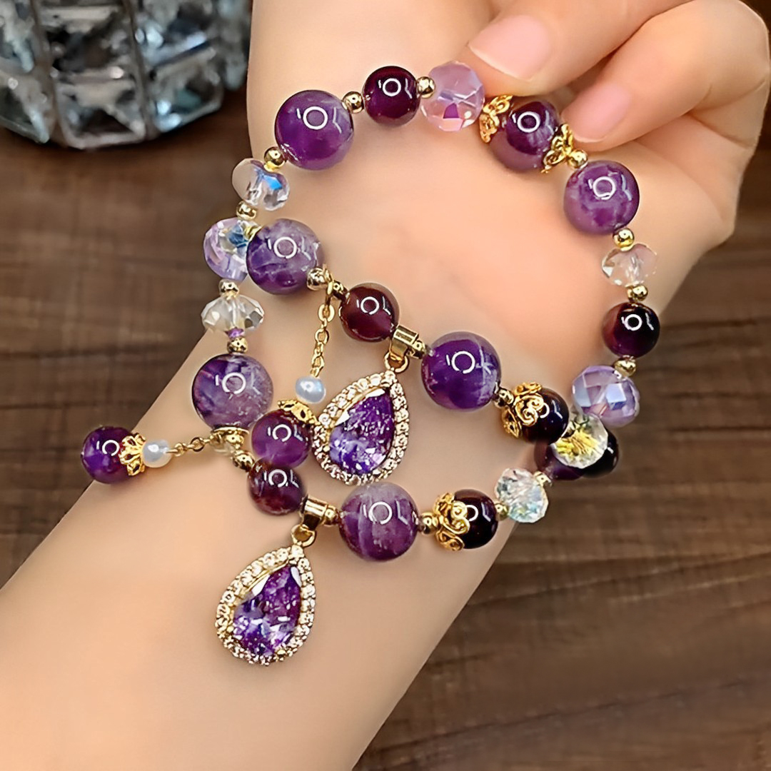 Amethyst Drop Beaded Bracelet