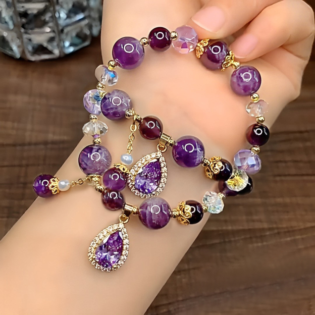 Amethyst Drop Beaded Bracelet