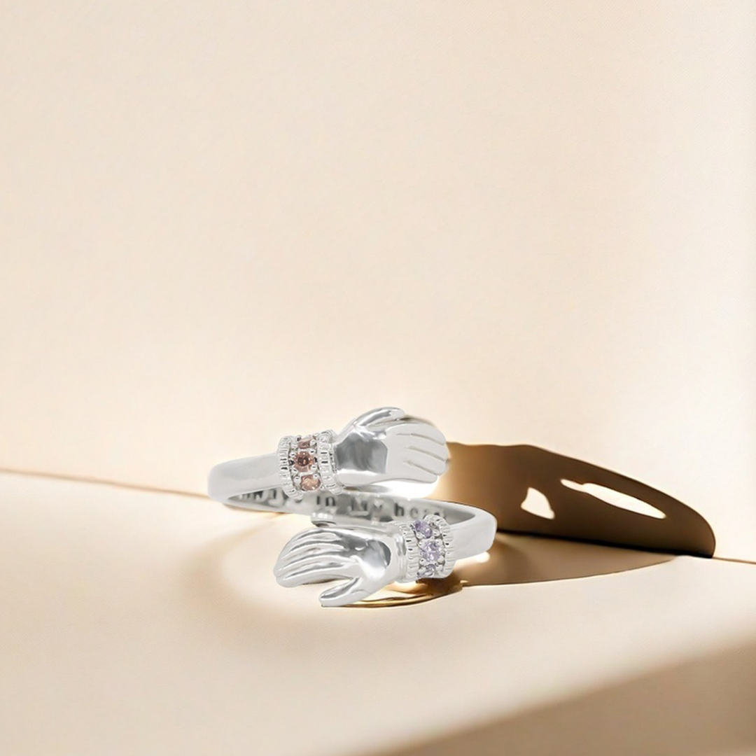 For Daughter - S925 Always Keep Me In Your Heart Custom Birthstone Hug Ring