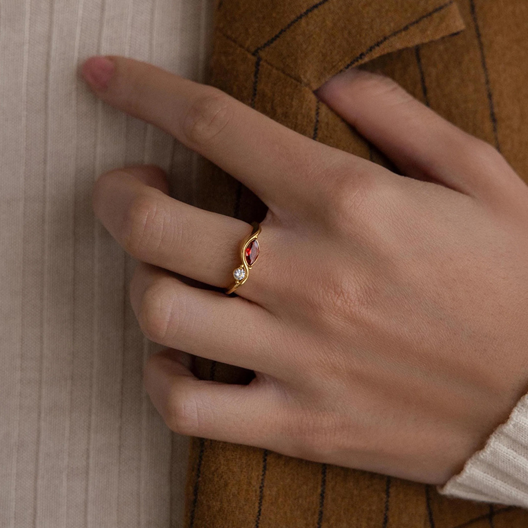 Mother & Daughter stick together Personalized Birthstone Wavy Ring