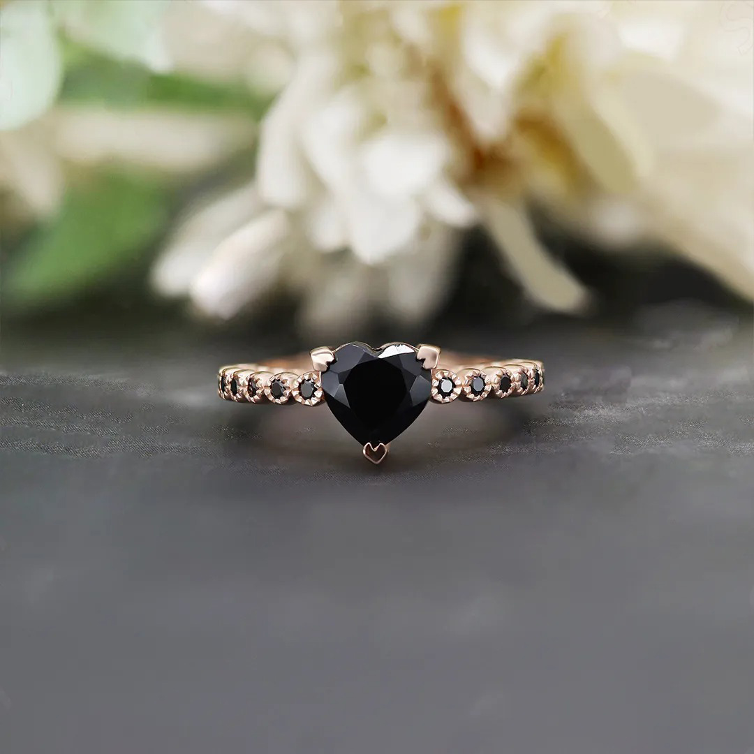 For Self - Love me until I am me again Black heart round diamond ring