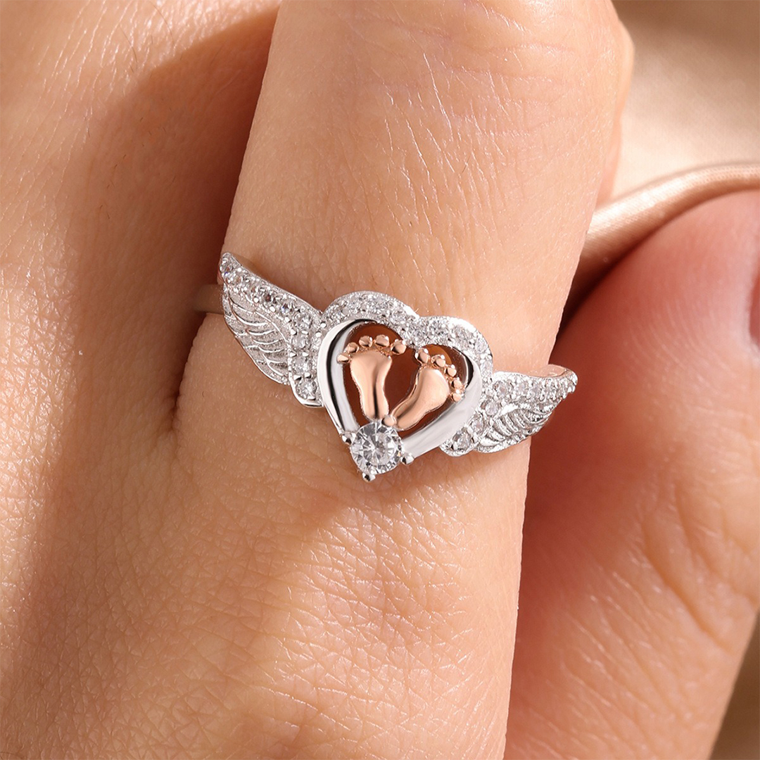 925 Heart Footprint Mommy of An Angel Memorial Rings
