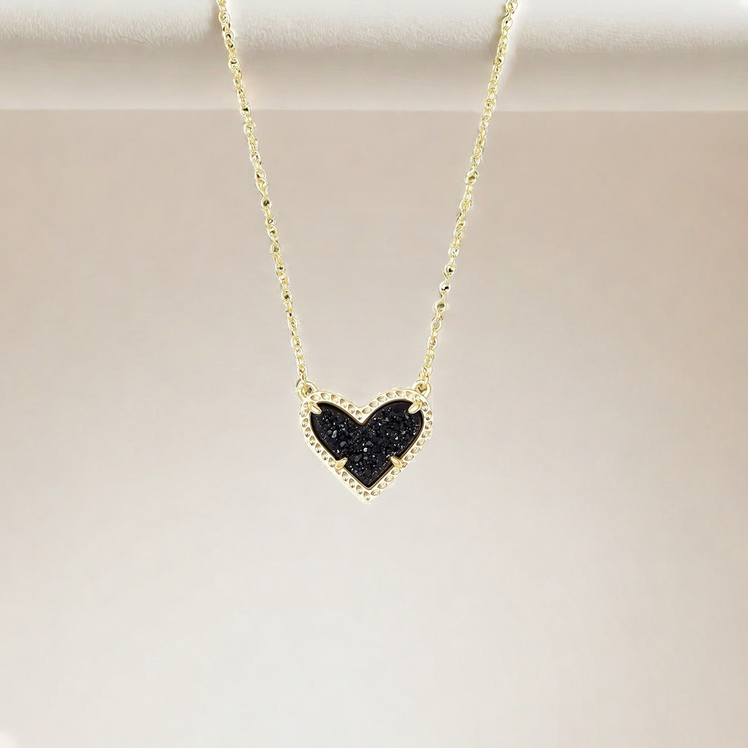 For Self -Self Love  Sparkling Black Diamond Heart Necklace