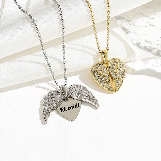 For Memorial - Custom Name Heart Wing Necklace