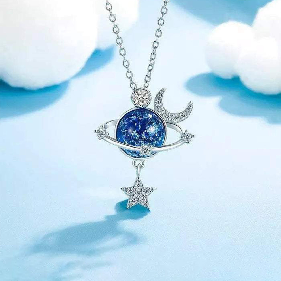 For Granddaughter - My Little Star Blue Crystal Planet Necklace 