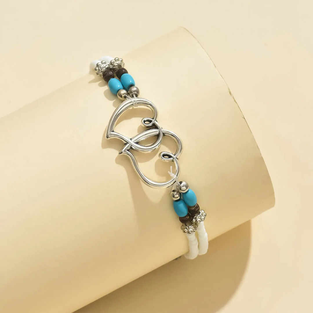 Double Layer Beaded Turquoise Heart Ankle Bracelet