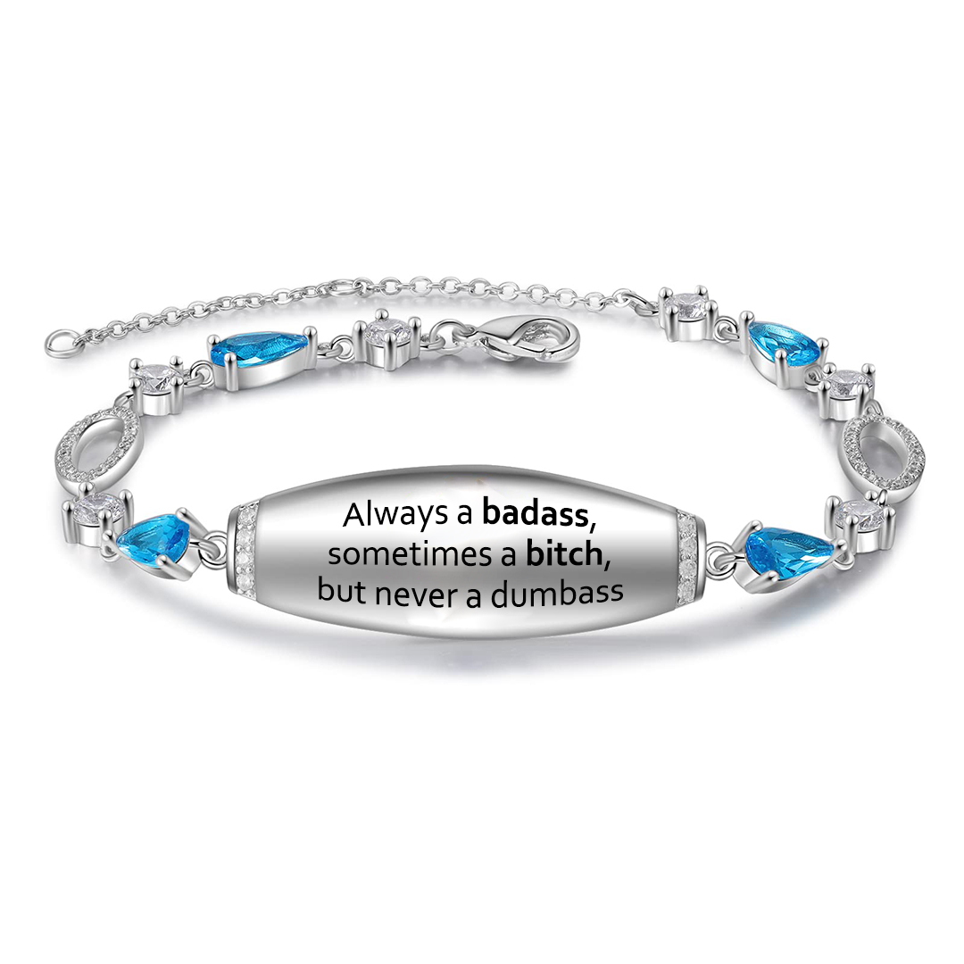 Badass Bitch Engraved Blue Diamond Bracelet