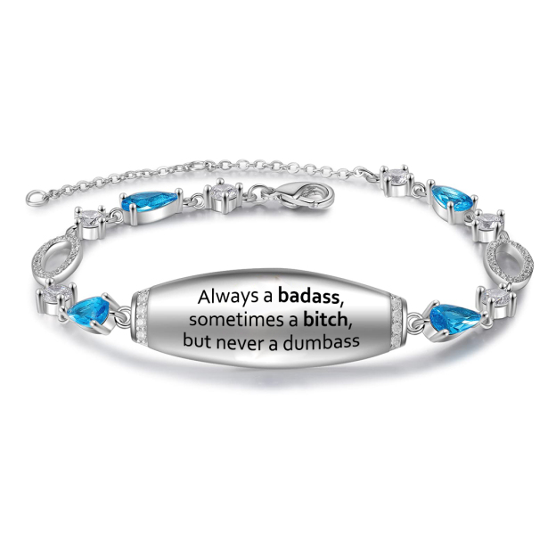 Badass Bitch Engraved Blue Diamond Bracelet
