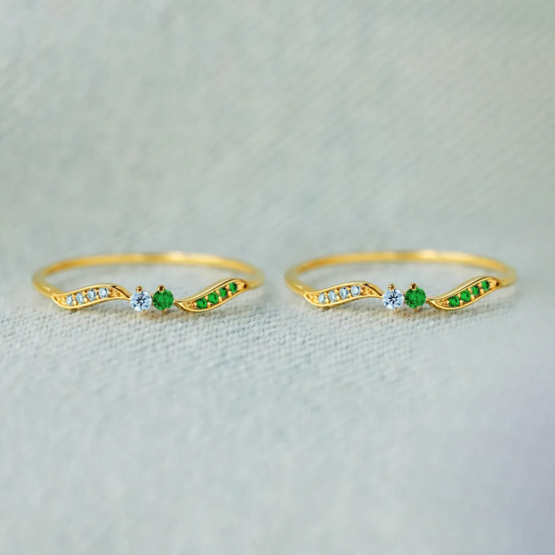 Mother & Daughter forever linked together Personalized Double Stone Wavy Ring