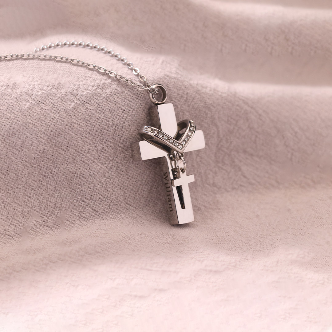For Memorial - Custom Name Cross Pendant Urn Necklace