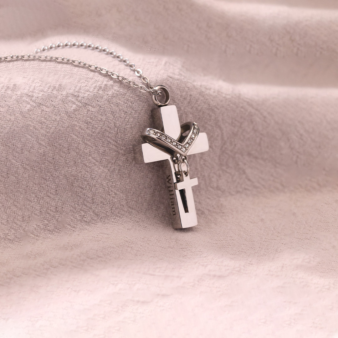 For Memorial - Custom Name Cross Pendant Urn Necklace